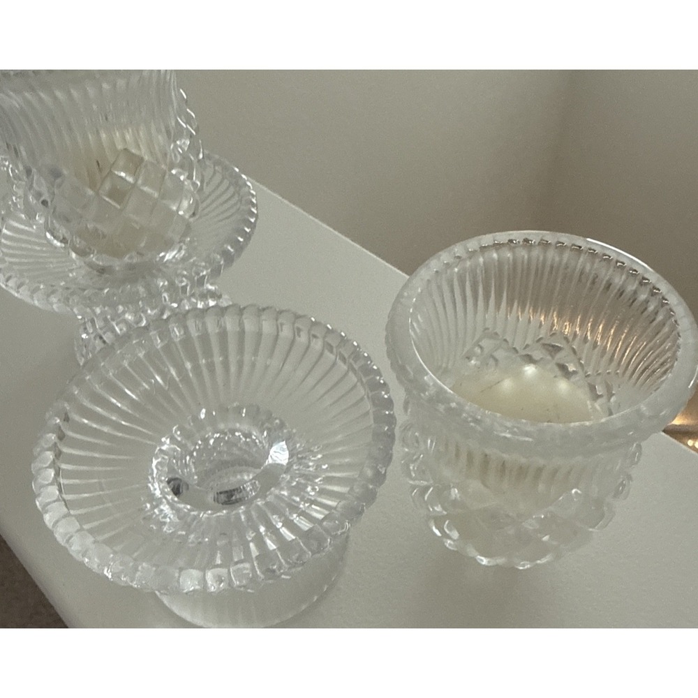 2 VTG 90s PartyLite Williamsburg Votive Clear Crystal Candle Holder Cottage Glam - Picture 4 of 5